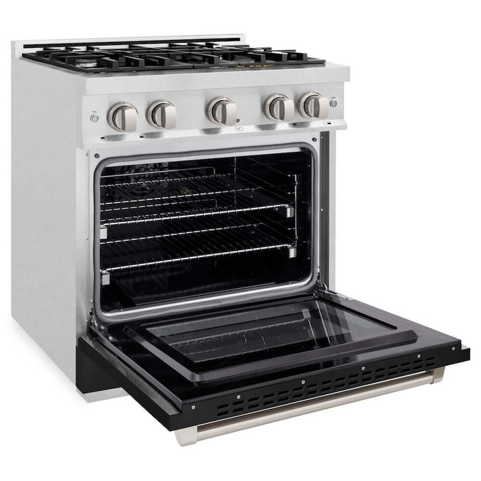 ZLINE 30" Select Gas Range Convection Gas Oven DuraSnow® Stainless Steel Black Matte Door HGRS-BLM-3009K