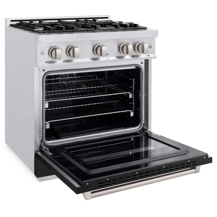 ZLINE 30" Classic Gas Range, Convection Gas Oven DuraSnow® Stainless Steel, Black Matte Door CGRS-BLM-3009K