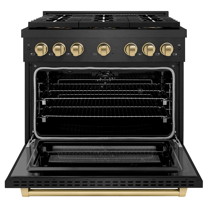 ZLINE 36" Paramount Gas Range, Convection Gas Oven, Black Satin Stainless Steel SGRBSZ-36-CB09K