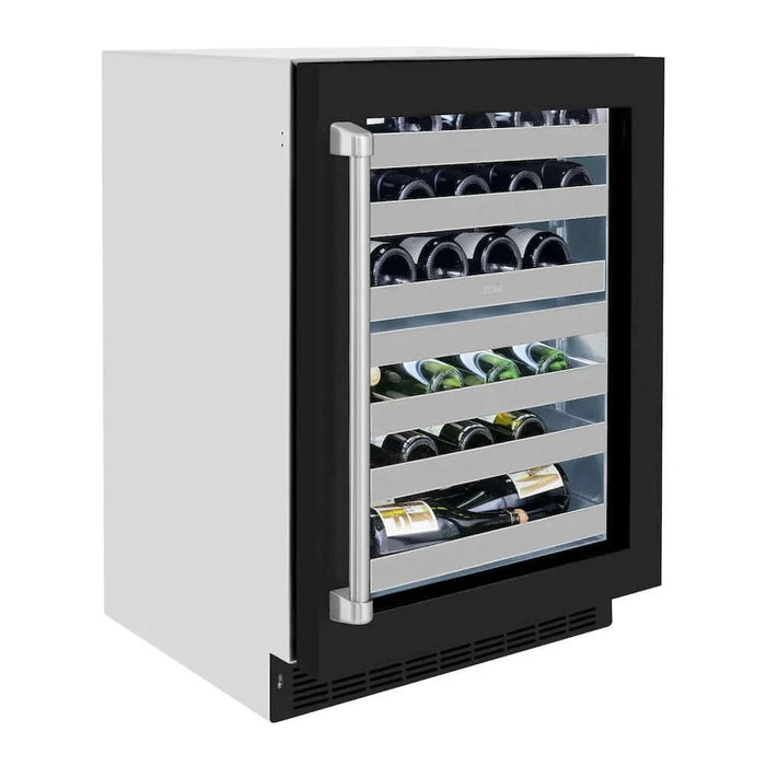 ZLINE 24" Touchstone Dual Zone 44 Bottle Wine Cooler Black Matte Glass Door RWDO-BLM-2409K