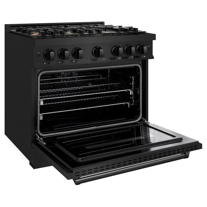 ZLINE 36" Dual Fuel Range, Gas Cooktop, Electric Convection Oven Black Stainless Steel Brass Burners, CDRB-BR-3609K