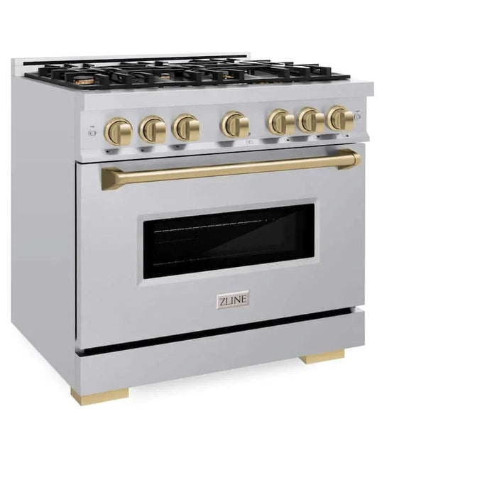ZLINE 36" Dual Fuel Range, Gas Cooktop, Electric Convection Oven Stainless Steel, Champagne Bronze CDRZ-36-CB09K