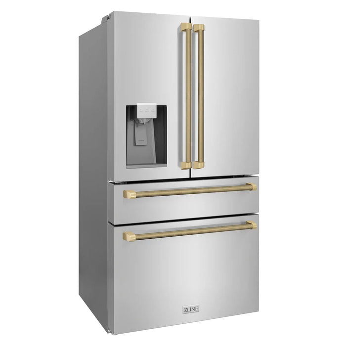 ZLINE Autograph Edition 36" Standard-Depth French Door External Water Dispenser Refrigerator, Dual Ice Maker, Fingerprint-Resistant Stainless Steel, Helix Handles RSMZ-W-36-KCB09K
