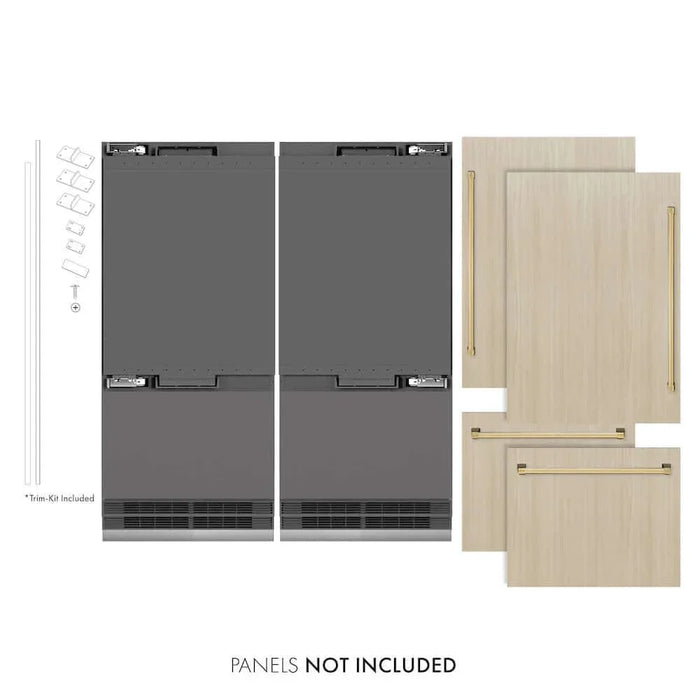 ZLINE 72" Panel Ready Built-In Bottom Freezer Refrigerator,Water Dispenser, Ice Maker,Graphite Gray Polished Gold GRBITZ-72-G09K
