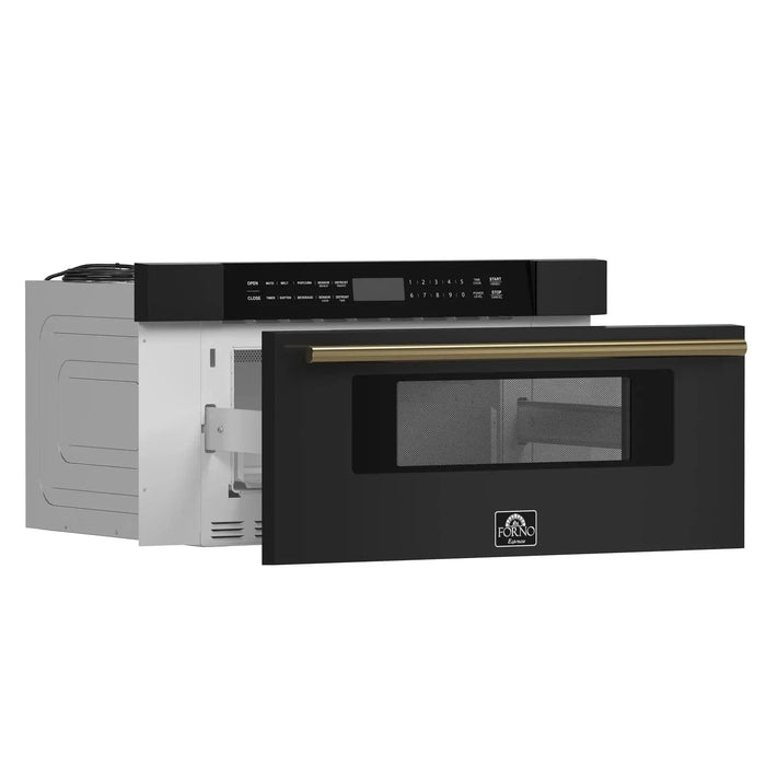Forno 30" Microwave Drawer Black with Antique Brass, FMWDR3000-30BLK09K