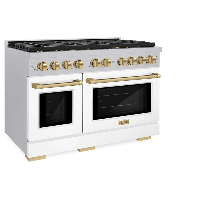 ZLINE 48"Paramount Dual Fuel Range DuraSnow® White Matte, Champagne Bronze SDRSZ-WM-48-CB09K