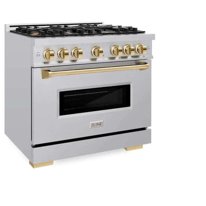ZLINE 36" Dual Fuel Range, Gas Cooktop, Electric Convection Oven Stainless Steel, Gold CDRZ-36-G09K