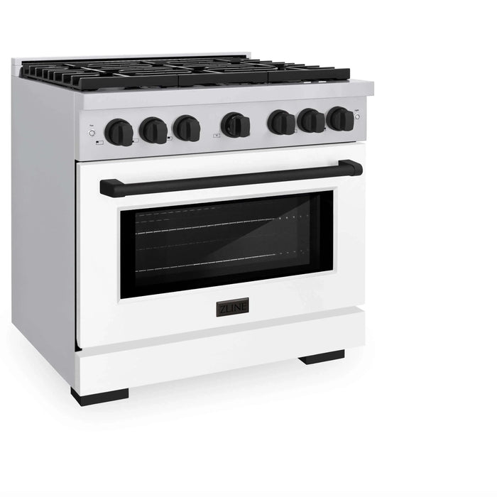 ZLINE 36"Paramount Dual Fuel Range White Matte Matte Black SDRZ-WM-36-MB09K