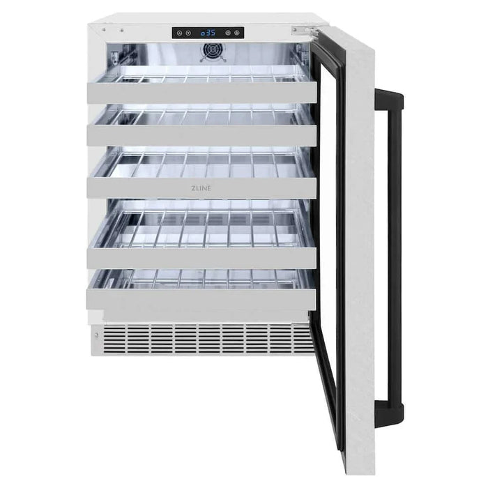 ZLINE 24" Touchstone Dual Zone 44 Bottle Wine Cooler DuraSnow® Stainless Steel Glass Door Matte Black Handle RWDOZ-SN-24-MB09K