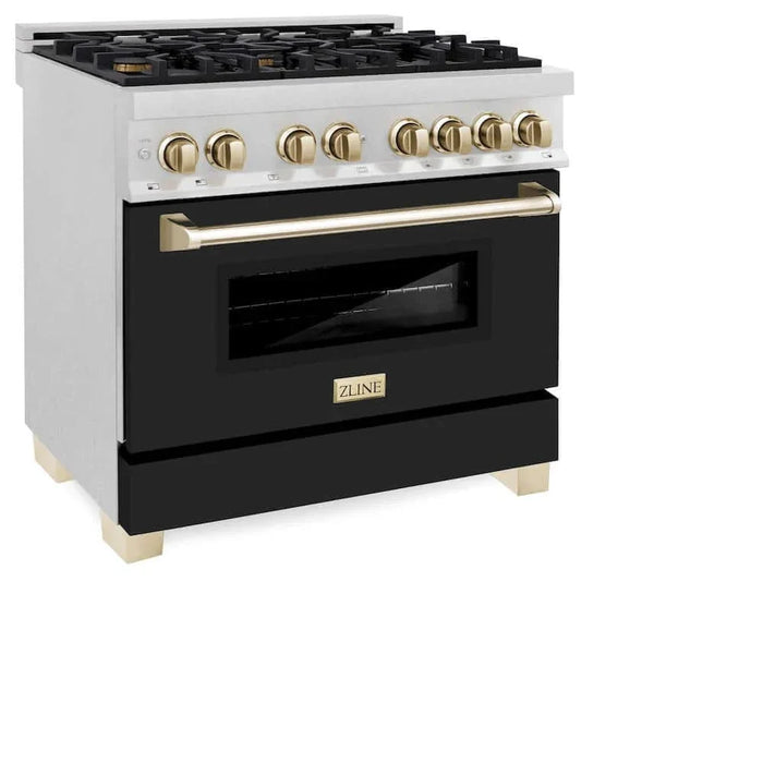 ZLINE 36" Autograph, Dual Fuel Range, Black Door, Gold, RASZ-BLM-36-G09K