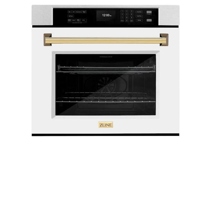 ZLINE 30"Professional True Convection Single Wall Oven, Air Fry, Self Clean, DuraSnow® White Matte, Gold WASSZ-WM-30-G09K
