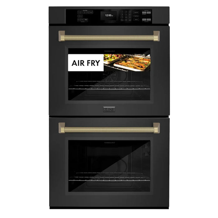 ZLINE Autograph Edition 30" Professional True Convection Double Wall Oven, Air Fry, Self Clean, Black Stainless Steel, Helix Handles WADBZ-30-KCB09K