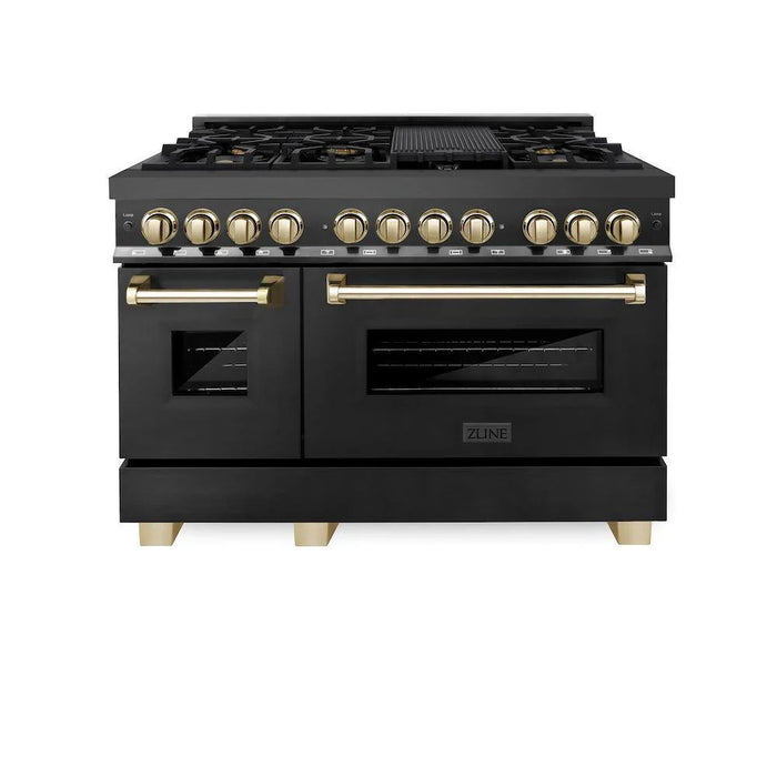 ZLINE Autograph Edition 48"Kitchen Package, Black Stainless Steel Dual Fuel Range, Range Hood, Dishwasher and Refrigeration, 4AKPR-RABRHDWV48-G09K