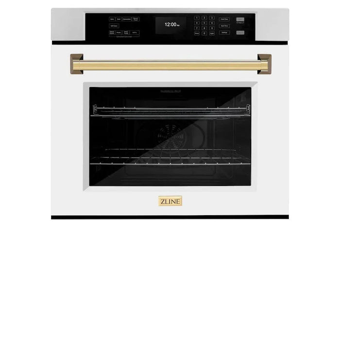 ZLINE 30" Autograph Edition Professional True Convection Single Wall Oven, Air Fry, Self Clean, White Matte, Gold WASZ-WM-30-G09K