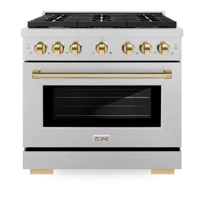 ZLINE 36"Paramount Dual Fuel Range DuraSnow® Gold SDRSZ-36-G09K