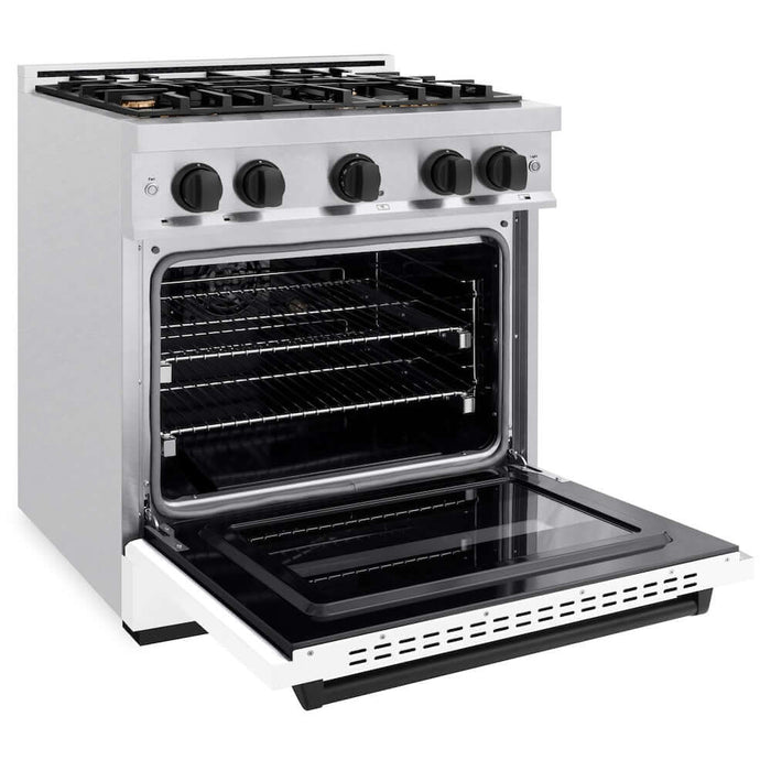 ZLINE 30" Dual Fuel Range, Gas Cooktop, Electric Convection Oven DuraSnow® Stainless Steel, Matte Black CDRSZ-30-MB09K
