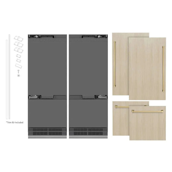 ZLINE 60" Panel Ready Built-In Bottom Freezer Refrigerator,Water Dispenser, Ice Maker,Graphite Gray, Champagne Bronze GRBIVZ-60-CB09K