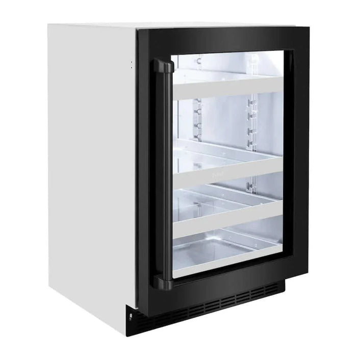 ZLINE 24" Touchstone 151 Can Beverage Fridge Black Stainless Steel Glass Door RBSO-BS-2409K