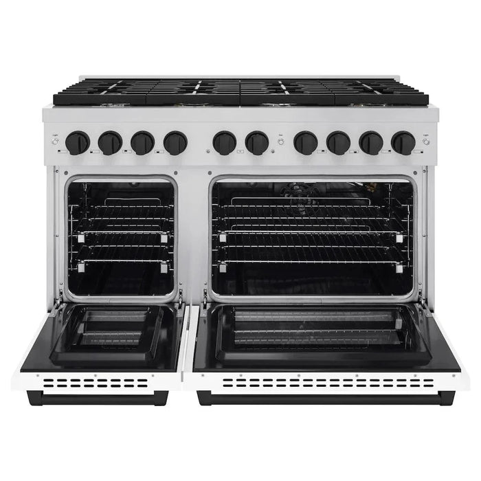 ZLINE 48"Gas Range, Convection Oven White, Matte Black, SGRZ-WM-48-MB09K