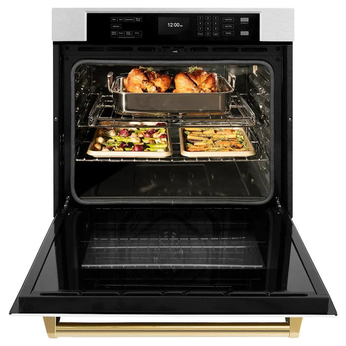 ZLINE 30"Professional True Convection Single Wall Oven, Air Fry, Self Clean, DuraSnow® White Matte, Gold WASSZ-WM-30-G09K