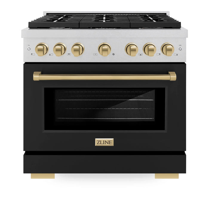 ZLINE 36"Paramount Dual Fuel Range DuraSnow® Black Matte, Champagne Bronze SDRSZ-BLM-36-CB09K