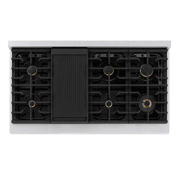 ZLINE 48"Gas Range, Convection Gas Oven, DuraSnow® Black Matte, Gold SGRSZ-BLM-48-G09K