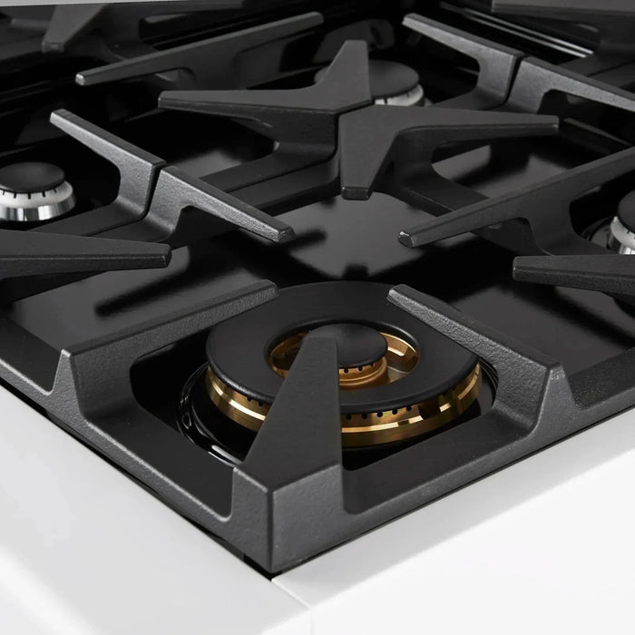 Forno Antico 36" Gas Range 6 Gas Burner Cooktop, Gas Convection Oven White, Antique Brass Trim, FFSGS6219-36WHT09K