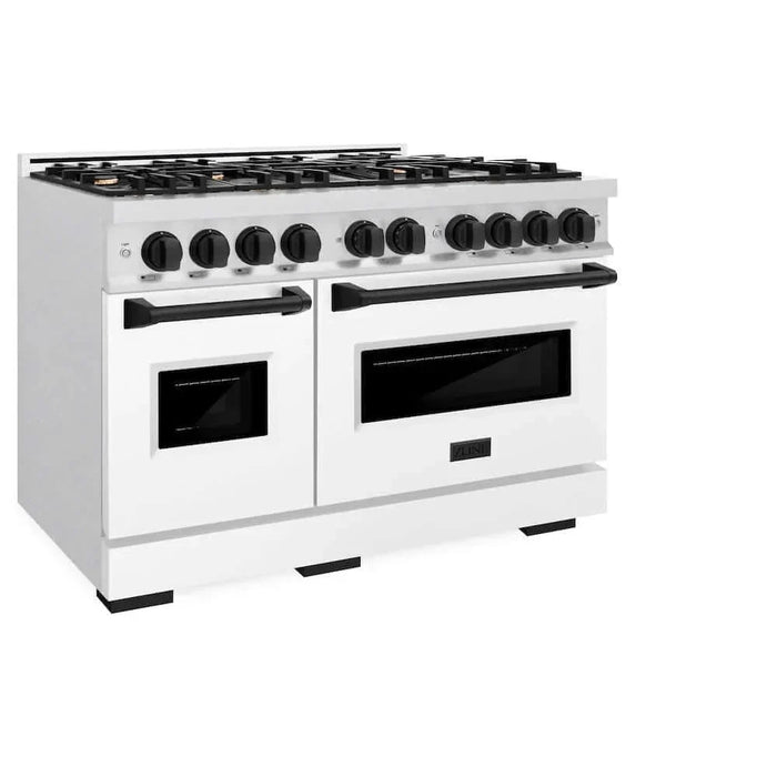 ZLINE 48" Dual Fuel Range, Gas Cooktop, Electric Convection Oven DuraSnow® Stainless Steel, Matte Black CDRSZ-48-MB09K