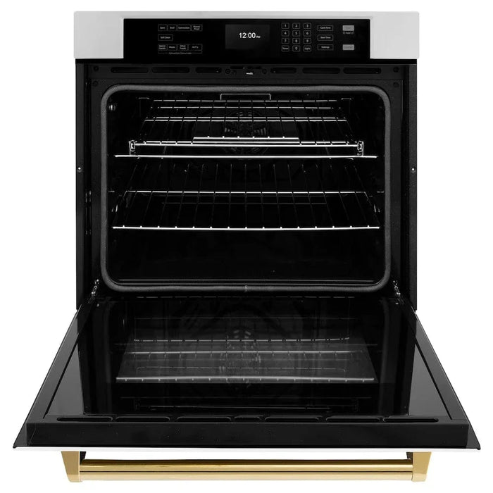 ZLINE 30" Autograph Edition Professional True Convection Single Wall Oven, Air Fry, Self Clean, White Matte, Gold WASZ-WM-30-G09K