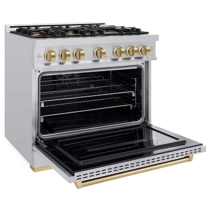 ZLINE 36" Classic Gas Range, Convection Gas Oven Stainless Steel, Champagne Bronze CGRZ-36-CB09K