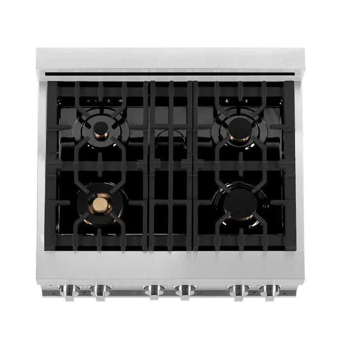 ZLINE 30" Dual Fuel Oven Range, Stainless Steel, Brass Burners, Griddle RA-BR-GR-3009K