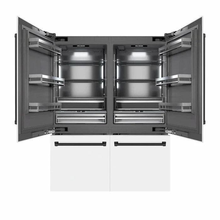 ZLINE 60" Built-In Bottom Freezer Refrigerator with Water Dispenser, Ice Maker, White Matte, Graphite Gray Interior, Matte Black GRBIVZ-WM-60-MB09K