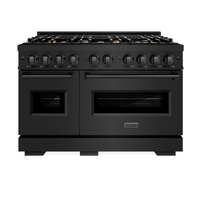 ZLINE 48" Dual Fuel Range, Gas Cooktop, Electric Convection Oven Black Stainless Steel Brass Burners, CDRB-BR-4809K