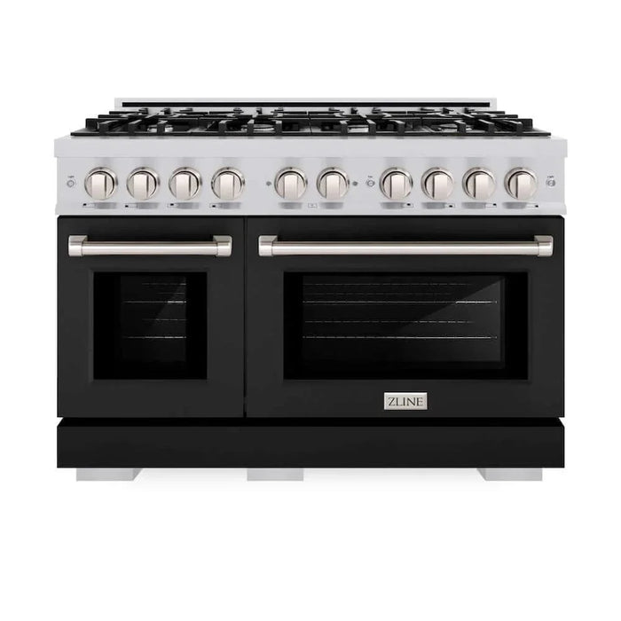 ZLINE 48" Select Dual Fuel Range Gas Cooktop Electric Convection Oven Stainless Steel Black Matte Door HDR-BLM-4809K
