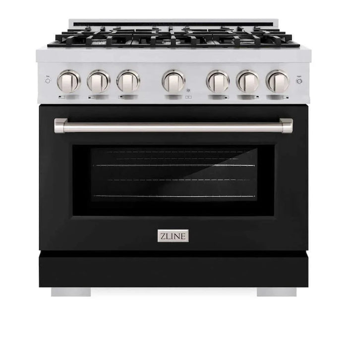 ZLINE 36" Select Dual Fuel Range Gas Cooktop Electric Convection Oven Stainless Steel Black Matte Door HDR-BLM-3609K