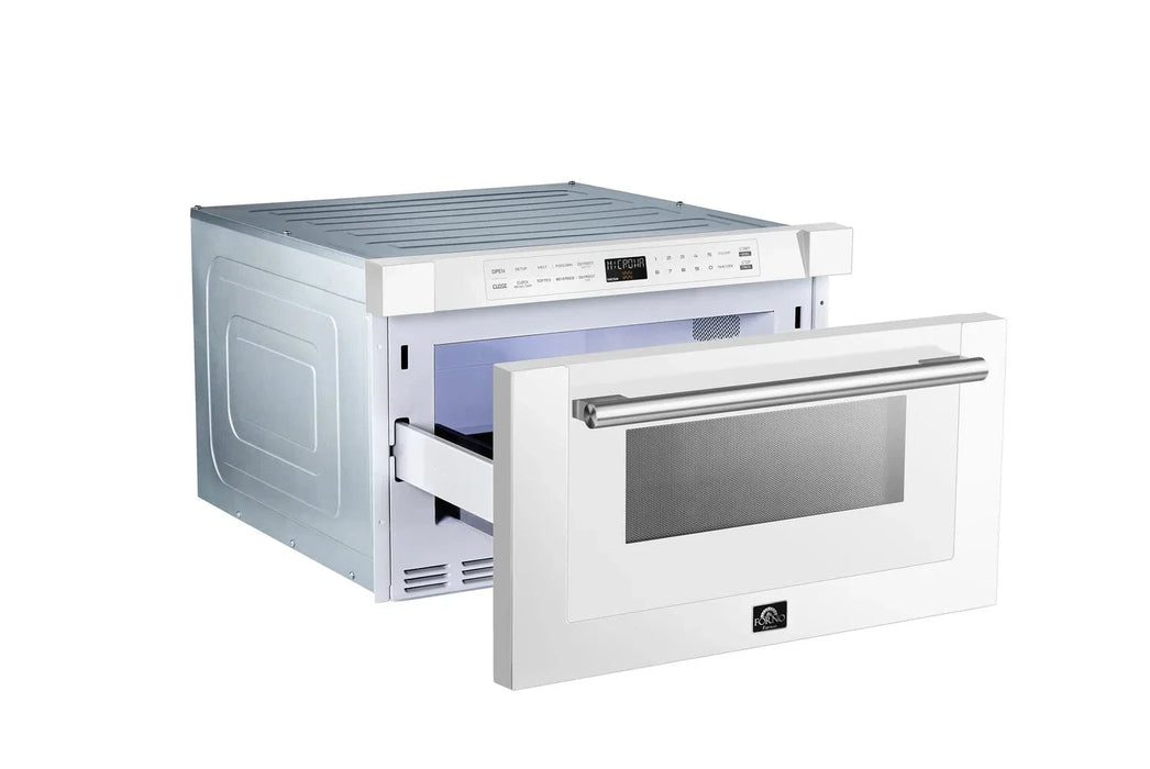 Forno 24" Microwave Drawer White with Antique Brass, FMWDR3000-24WHT09K
