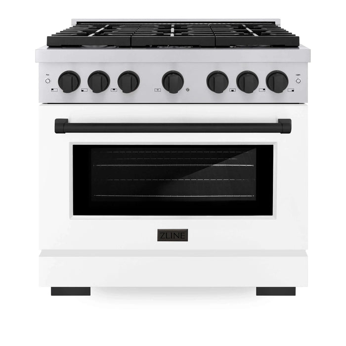 ZLINE 36"Paramount Dual Fuel Range White Matte Matte Black SDRZ-WM-36-MB09K