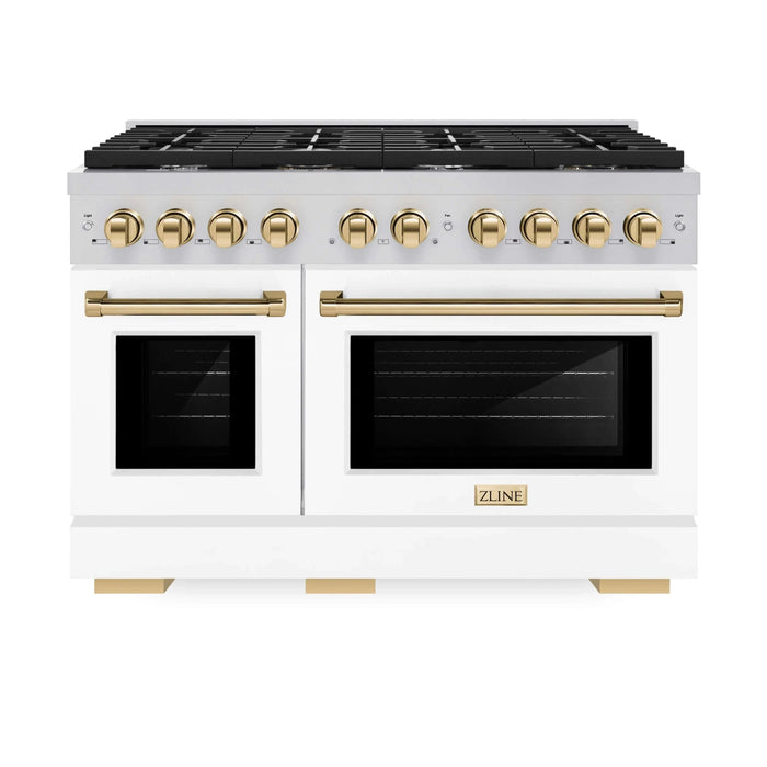 ZLINE 48"Paramount Dual Fuel Range White Matte Gold SDRZ-WM-48-G09K