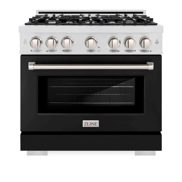 ZLINE 36" Select Gas Range Convection Gas Oven DuraSnow® Stainless Steel Black Matte Door HGRS-BLM-3609K