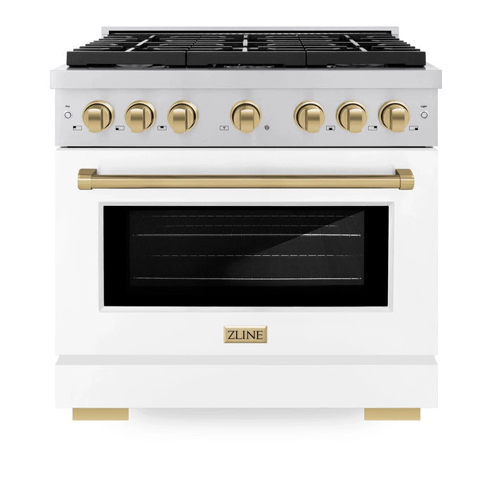 ZLINE 36"Paramount Dual Fuel Range White Matte Champagne Bronze SDRZ-WM-36-CB09K