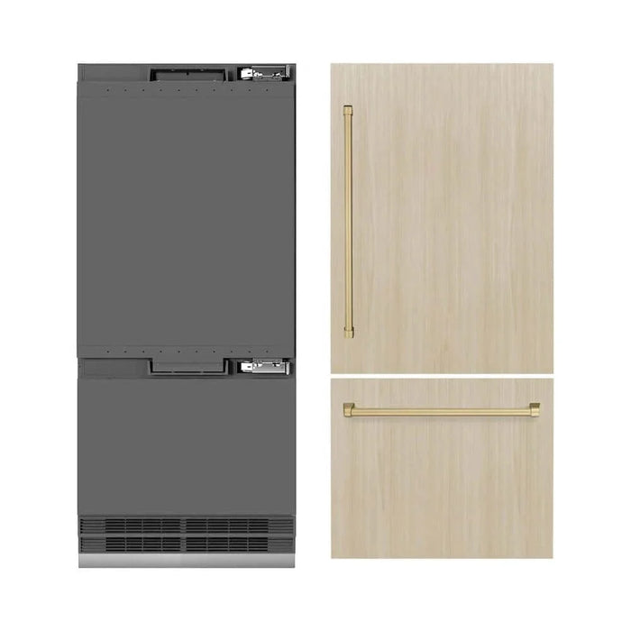 ZLINE 36" Panel Ready Built-In Bottom Freezer Refrigerator,Water Dispenser, Ice Maker,Graphite Gray Champagne Bronze GRBITZ-36-CB09K