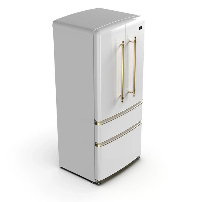 Forno Luigi 33" French Door Refrigerator, White, Antique Brass, FFFFD1791-33WHT09K