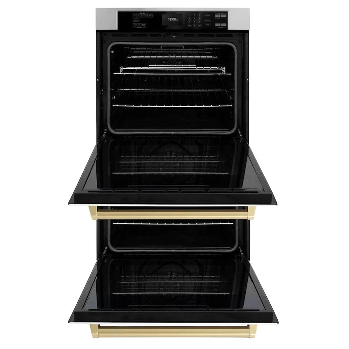 ZLINE 30"Professional True Convection Double Wall Oven, Air Fry, Self Clean, White Matte, Champagne Bronze WADZ-WM-30-CB09K