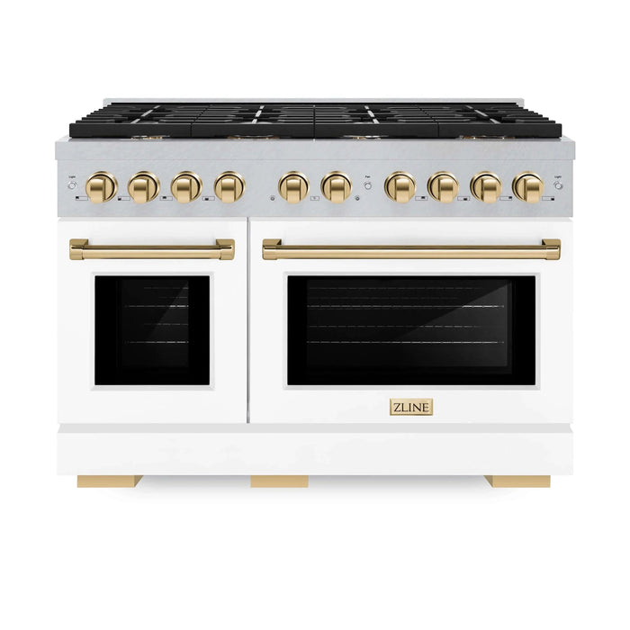 ZLINE 48"Paramount Dual Fuel Range DuraSnow® White Matte, Gold SDRSZ-WM-48-G09K
