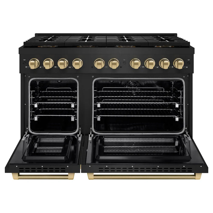 ZLINE Autograph Edition 48" Paramount Gas Range, DuoPro™ Cooktop, Gas Convection Oven, Black Stainless Steel, Helix Handle PSGRBZ-48-KCB09K