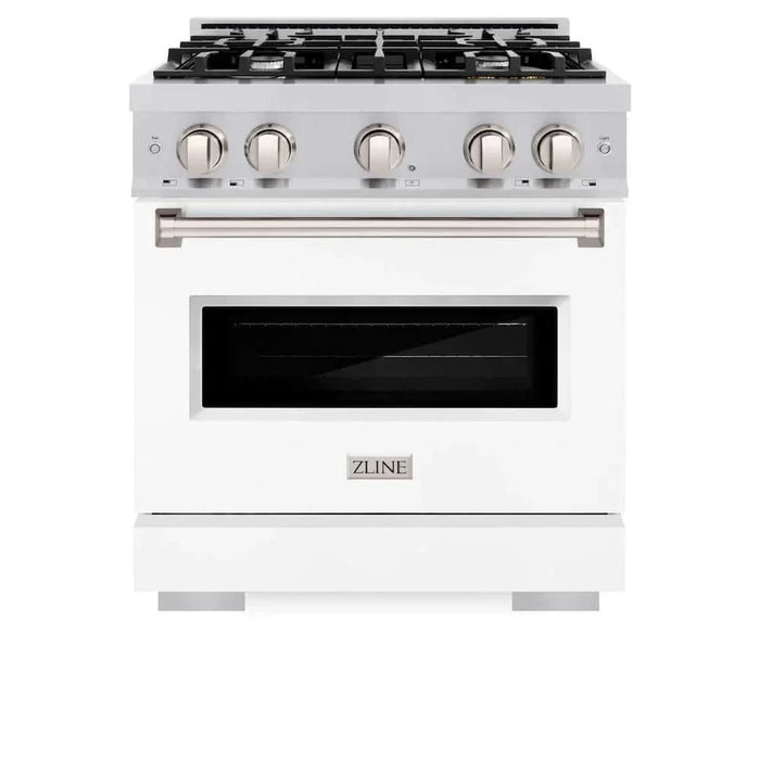 ZLINE 30" Dual Fuel Range, Gas Cooktop, Electric Convection Oven Stainless Steel, White Matte Door CDR-WM-3009K
