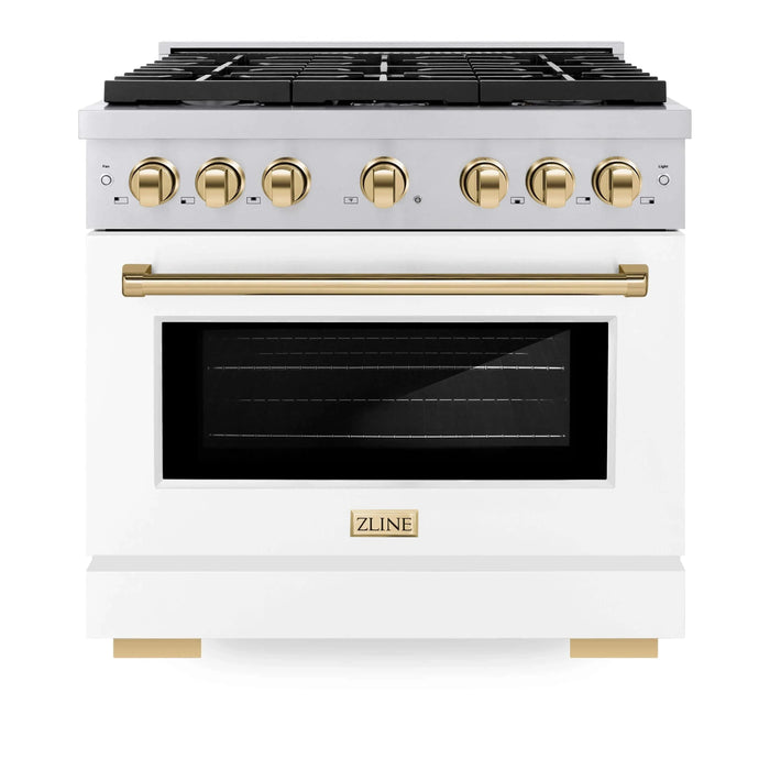 ZLINE 36"Paramount Dual Fuel Range White Matte Gold SDRZ-WM-36-G09K