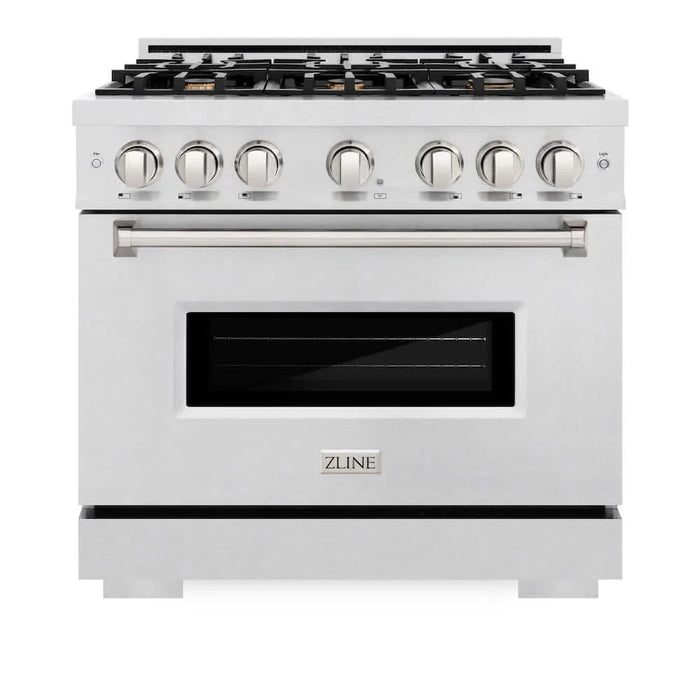 ZLINE 36" Dual Fuel Range, Gas Cooktop, Electric Convection Oven DuraSnow® Stainless Steel, Brass Burners CDRS-BR-3609K