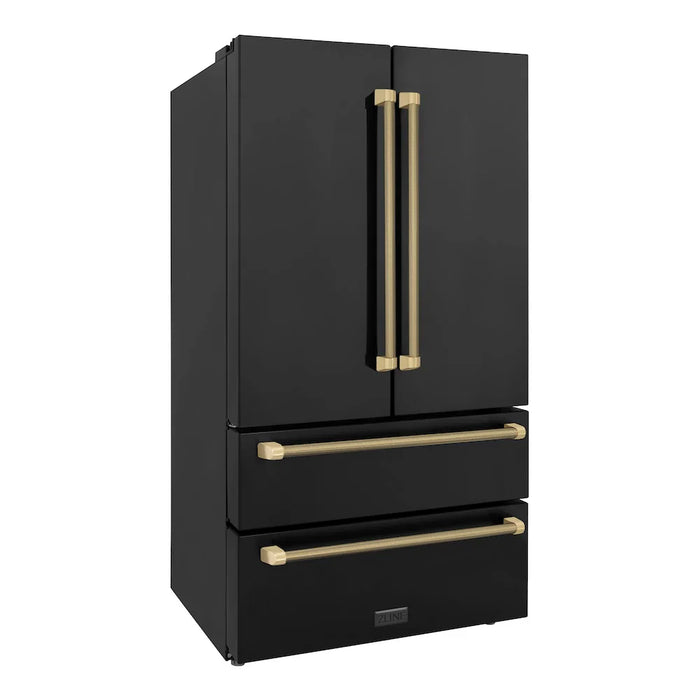 ZLINE Autograph Edition 36" Counter-Depth French Door Refrigerator, Ice Maker, Fingerprint-Resistant Black Stainless Steel, Helix Handles RFMZ-36-BS-KCB09K