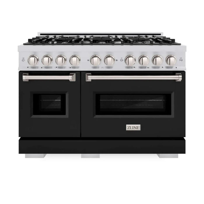 ZLINE 48" Classic Double Oven Dual Fuel Range, 8 Burner Gas Cooktop, Stainless Steel, Black Matte Doors CDR-BLM-4809K